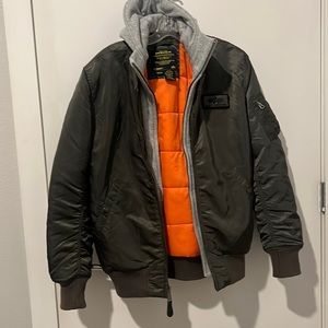 Alpha Industries flight jacket with removable hood men's medium
